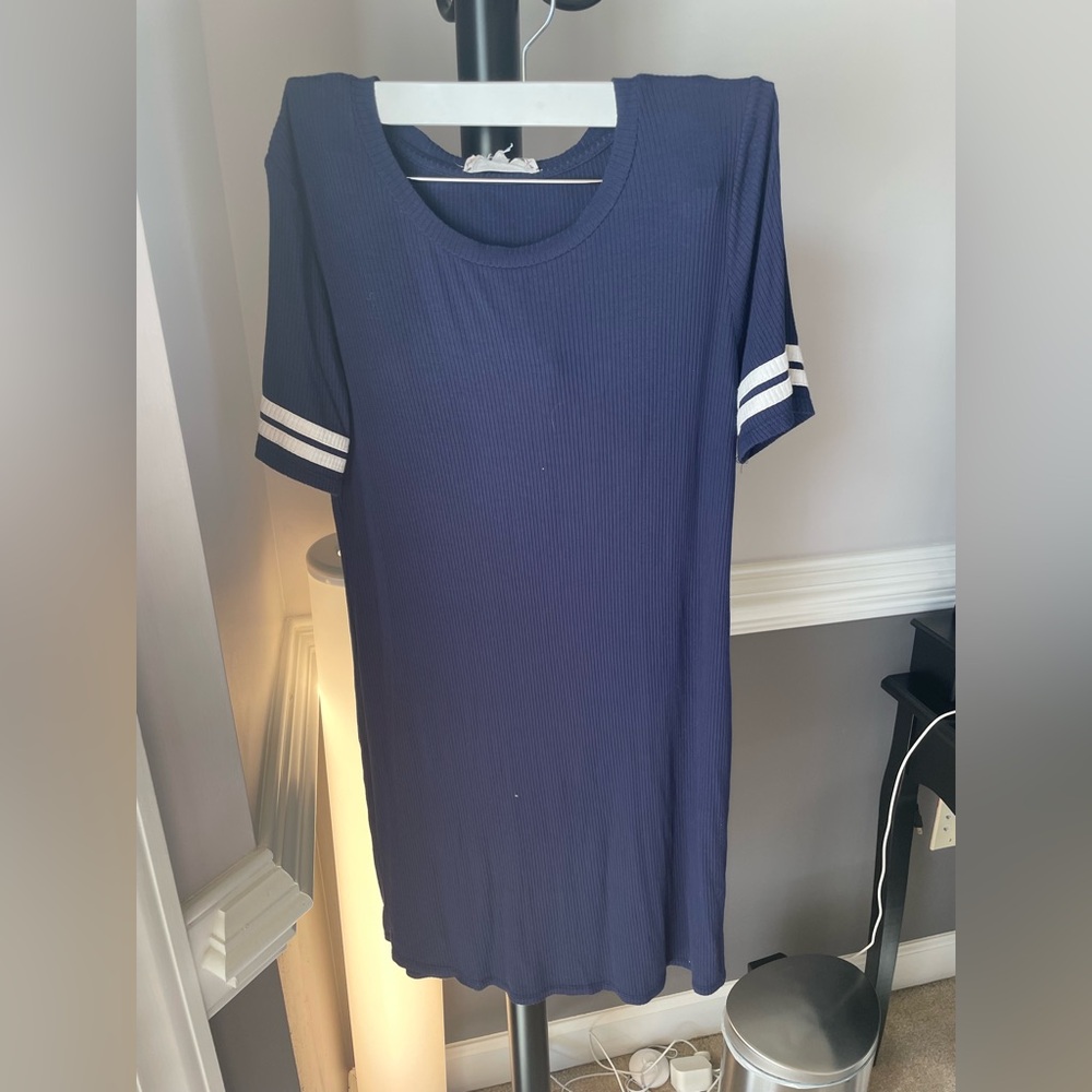 Pink Rose Navy Ribbed Top